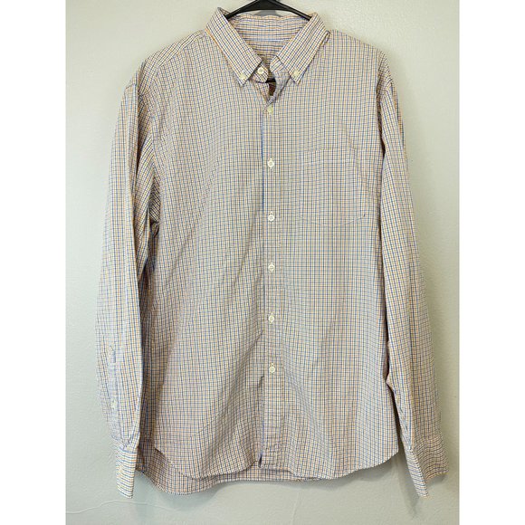 Men's NWT J. Crew Button Down Shirt Large Cotton Yellow Blue Plaid L/S 17/784